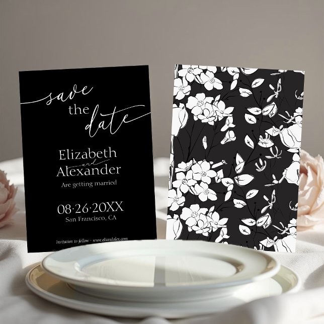 Invitación Mínimo Fancy Black & White Script Save the Date (Subido por el creador)