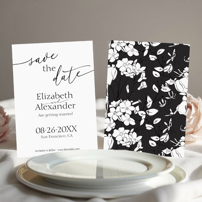 Invitación Mínimo Fancy Black & White Script Save the Date (Subido por el creador)