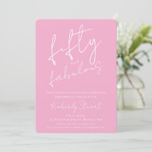 Invitación Mínimo Fifty & Fabuloso Cumpleaños 50 Script Rosa
