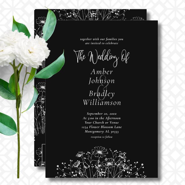 Invitación Mínimo Floral Blanco Floral Código QR Boda elegant (Subido por el creador)