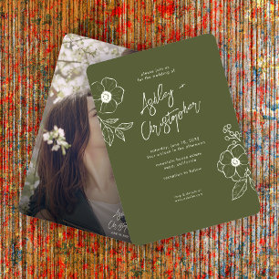 Invitación Mínimo Floral Botánica Moss Boda de fotografía ver