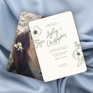 Invitación Mínimo Floral Botánica Moss Boda de fotografía ver