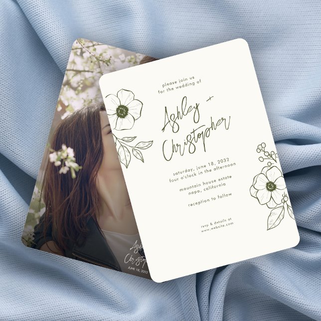 Invitación Mínimo Floral Botánica Moss Boda de fotografía ver (Subido por el creador)