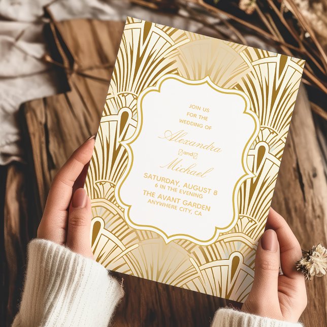 Invitación Mínimo Geométrico Art Deco Boda Oro Blanco (Subido por el creador)