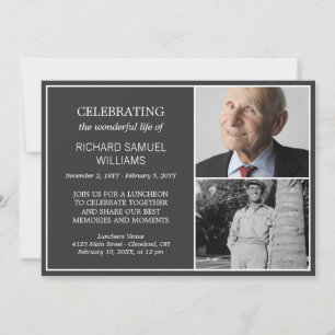 Invitación Mínimo gris celebra la vida 2 fotos conmemorativa