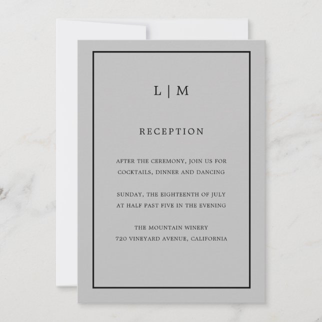Invitación Mínimo Gris Monograma Simple Elegante Boda (Anverso)