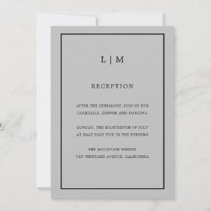 Invitación Mínimo Gris Monograma Simple Elegante Boda