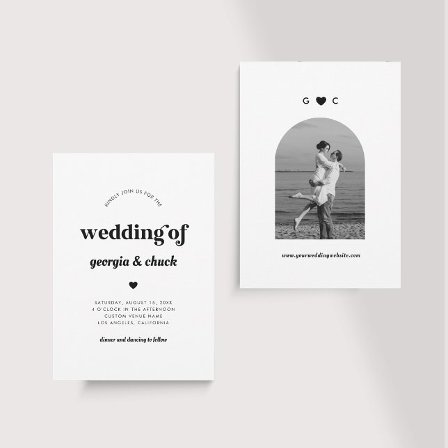 Invitación Mínimo guión retro y monograma Boda de corazón de  (Subido por el creador)