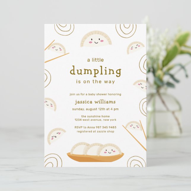 Invitación Mínimo Kawaii Boho Bao Dumpling Baby Shower  (Anverso de pie)