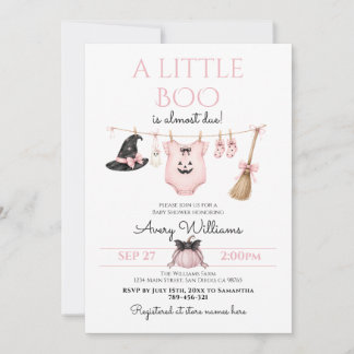 Invitación Mínimo Little Boo Halloween Rosa Baby Shower