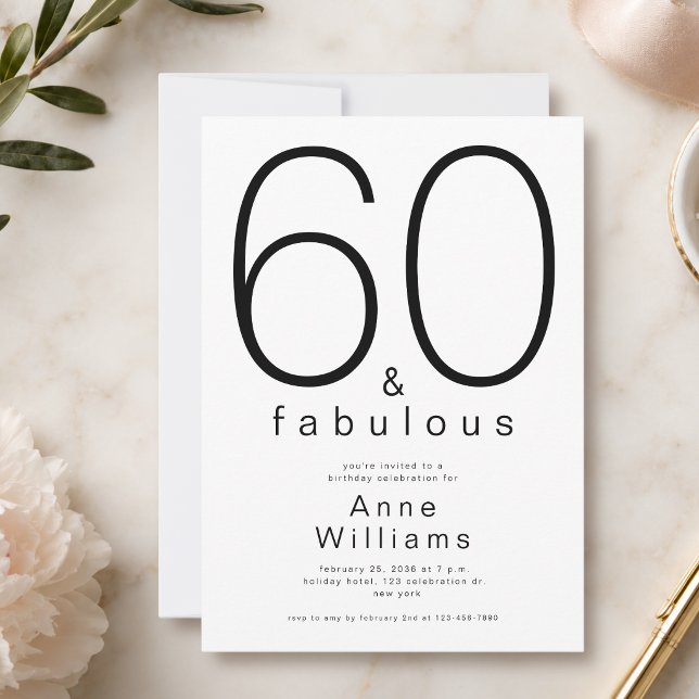 Invitación Mínimo Moderno 60 y fabuloso Cumpleaños 60 (Subido por el creador)