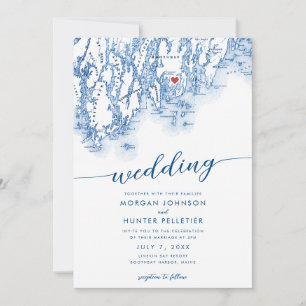 Invitación Mínimo moderno Boda de Mapa del puerto de Boothbay