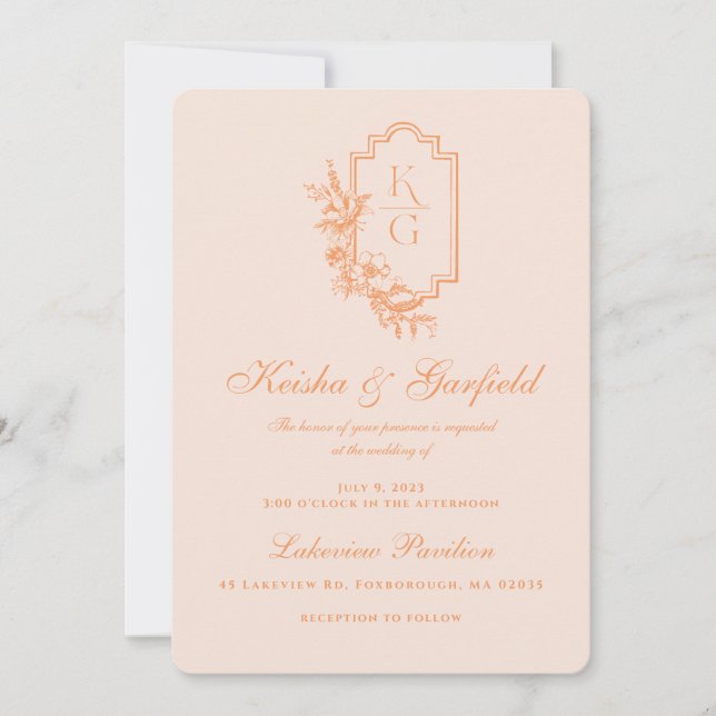 Invitación Mínimo moderno | Boda Peach y Rubor (Anverso)