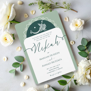 Invitación Mínimo moderno Castillo de Chick Sage Verde Nikah