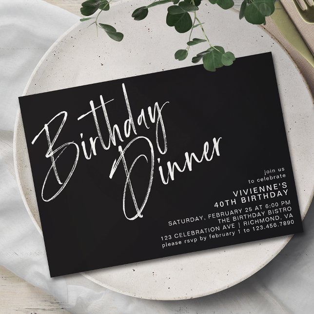 Invitación Mínimo moderno | Elegante cena de cumpleaños negro (Subido por el creador)