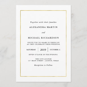 Invitación Mínimo moderno   Faux Gold Border Boda
