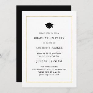 Invitación Mínimo moderno  Faux Gold Border Graduation Party