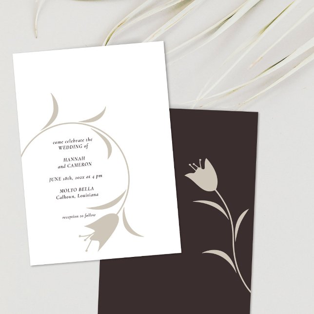 Invitación Mínimo Moderno Greige y Floral Espresso (Subido por el creador)