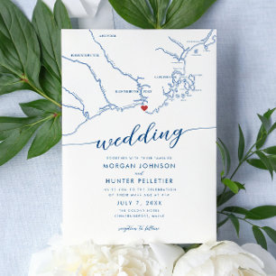 Invitación Mínimo moderno Kennebunkport Maine Map Boda