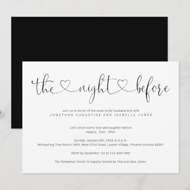 Invitación Mínimo Moderno La Noche Antes De La Cena Del Ensay (Anverso / Reverso)