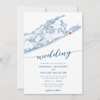 Mínimo moderno Montauk Boda de Mapa de Isla Larga