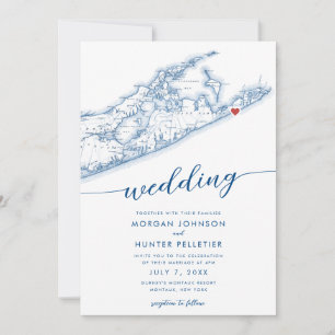 Invitación Mínimo moderno Montauk Boda de Mapa de Isla Larga
