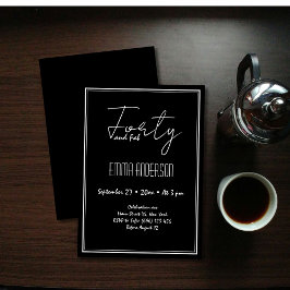 Invitación Mínimo Moderno Negro 40 cumpleaños