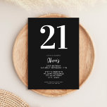 Invitación Mínimo moderno negro y blanco 21º cumpleaños<br><div class="desc">Una invitación moderna y sencilla de 21 años,  con una tipografía elegante y un diseño minimalista de color blanco y negro.</div>