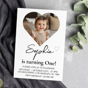Invitación Mínimo Moderno Niños Fotos del Corazón de Cumpleañ