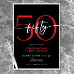 Invitación Mínimo Moderno Rojo Cincuenta Guiones Cumpleaños<br><div class="desc">Moderna y moda,  esta invitación de cumpleaños combina blanco y negro clásico con acentos de rojo brillante. Su diseño mínimo es un diseño simple y divertido para celebrar el cumpleaños del hito. Creado por Simply Farmhouse Press.</div>