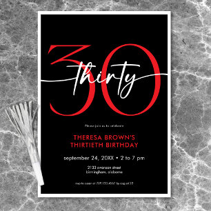 Invitación Mínimo Moderno Rojo Treinta Guiones Cumpleaños