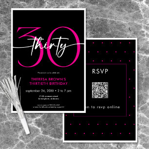 Invitación Mínimo Moderno Rosa Treinta Guión Cumpleaños QR
