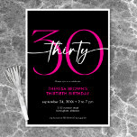 Invitación Mínimo Moderno Rosa Treinta Guiones Cumpleaños<br><div class="desc">Moderna y moda, esta invitación de cumpleaños combina blanco y negro clásico con acentos de rosa brillante. Su diseño mínimo es un diseño simple y divertido para celebrar el cumpleaños del hito. La parte posterior contiene un área para un código QR para la respuesta RSVP. Creado por Simply Farmhouse Press....</div>