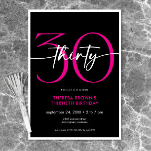 Invitación Mínimo Moderno Rosa Treinta Guiones Cumpleaños