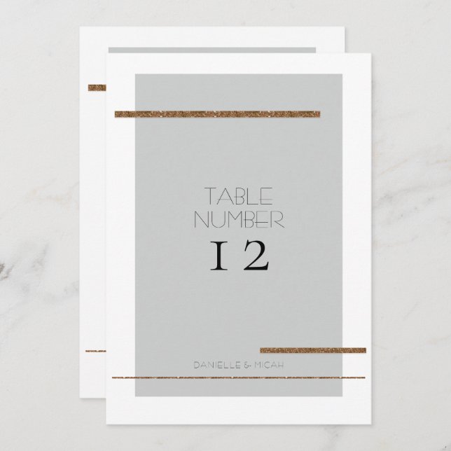 Invitación Mínimo Moderno Simple Gris Gold Table Número (Anverso / Reverso)