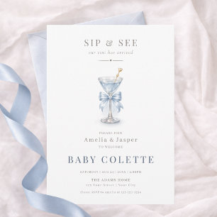 Invitación Mínimo Moderno Un Niño Azul Tini Sip & See
