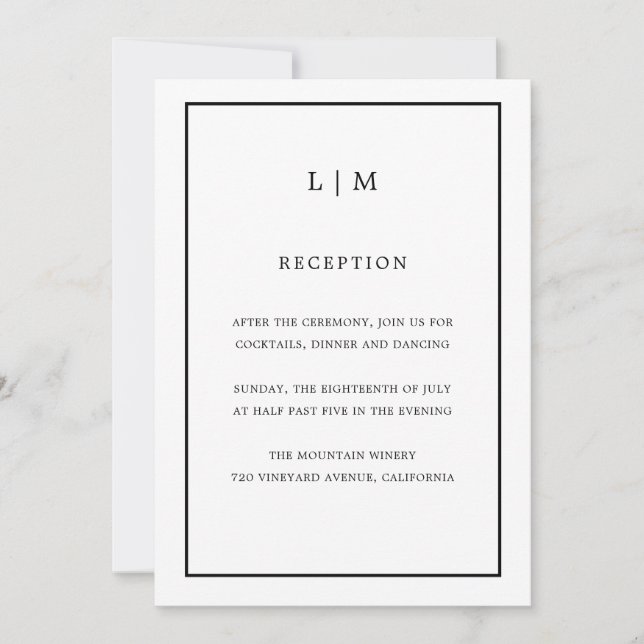 Invitación Mínimo Monograma Blanco Simple Elegante Boda (Anverso)