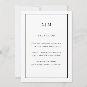 Invitación Mínimo Monograma Blanco Simple Elegante Boda
