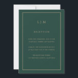 Invitación Mínimo Monograma Esmeralda Simple Elegante Boda<br><div class="desc">Simple invitación a la boda con un diseño moderno y elegante con tu monograma de dos letras en la parte superior y tus detalles rodeados de un delgado borde. Las fuentes y los colores de fondo pueden cambiarse a los colores que desee pulsando el botón "personalizar". Una moda y un...</div>