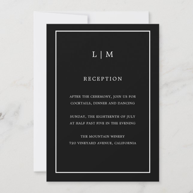 Invitación Mínimo Monograma Negro Simple Elegante Boda (Anverso)