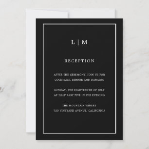 Invitación Mínimo Monograma Negro Simple Elegante Boda