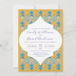 Invitación Mínimo mosaicos marroquíes amarillo azul dorado Có