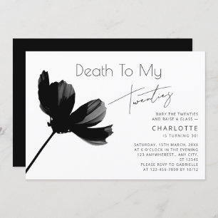 Invitación Mínimo "Muerte a mis 20 años" 30 cumpleaños negro