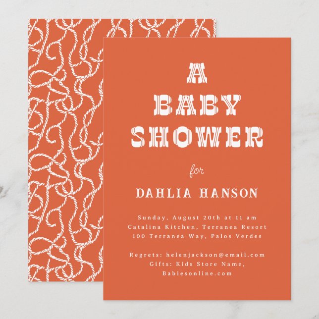 Invitación Mínimo Naranja de Persimmon Baby Shower Occidental (Anverso / Reverso)