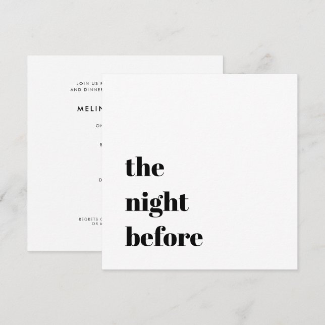 Invitación Mínimo negrita tipografía Boda Ensayo de cena (Anverso / Reverso)