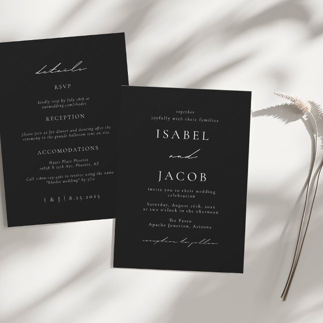 Invitación Mínimo negro todo en un Boda 2024 (Subido por el creador)