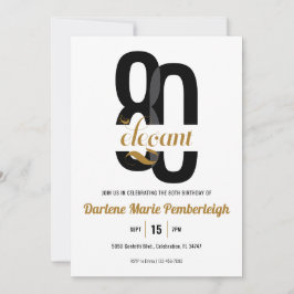 Invitación Mínimo Ochenta y Elegante Oro Negro 80 cumpleaños