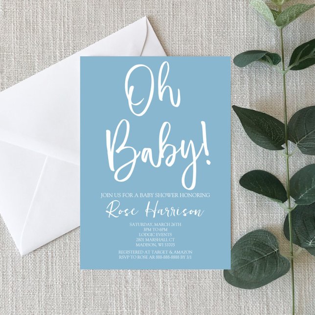 Invitación Mínimo Oh Bebé! Blue Baby Boy Baby Shower (Subido por el creador)