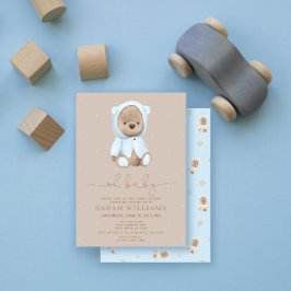 Invitación Mínimo Oh Bebé Oso Azul Polvoriento Baby Shower
