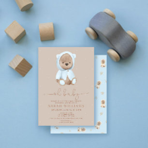 Invitación Mínimo Oh Bebé Oso Azul Polvoriento Baby Shower